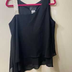Alex Evening- black tank dress top with sequined strap
